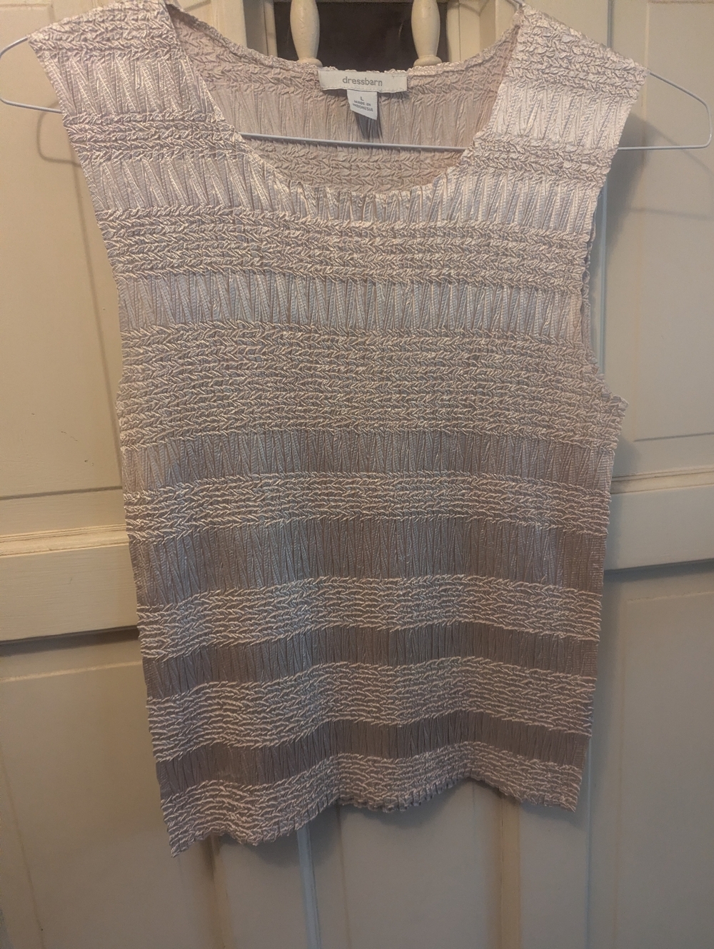 dressbarn Sleeveless Textured Stripe Tank Top in Light Taupe